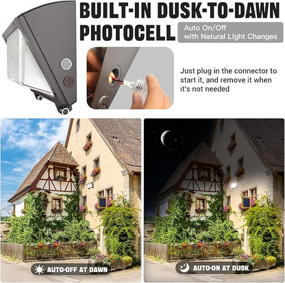150W LED Wall Pack with Photocell Dusk to Dawn 5000K Waterproof Commercial Outdoor Light Fixture 22500lm 120-277V Equivalent,Energy Save Flood Lights for Building,Yard,Warehouse,Garage-4pack