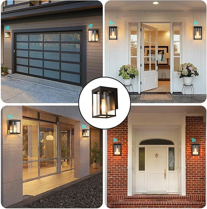 Outdoor Wall Lantern, Dusk to Dawn Outdoor Wall Sconce, 2-Pack Exterior Wall Light, Black Front Porch Light with Clear Glass, Small Waterproof Exterior Light Fixture for House, Patio, Garage