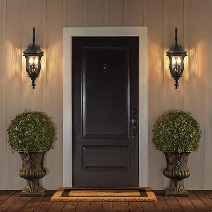 Outdoor Wall Sconces, Black Outdoor Porch Lights, 22.8" H Large Exterior Wall Lanterns, Waterproof Exterior Lighting Fixtures with Water Glass for Patio Garage Doorway