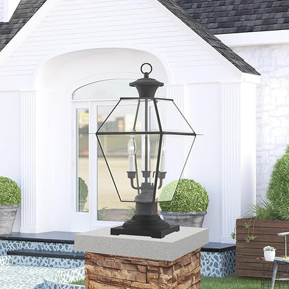 Livex Lighting 2384-04 Westover 3 Light Outdoor Black Finish Solid Brass Wall Lantern with Clear Beveled Glass, 22" x 12" x 22"