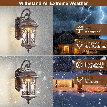 21" H Oil-Rubbed Bronze Outdoor Wall Light Large Size Dusk to Dawn Exterior Wall Lantern Fixture, Dark Brown Rustic Porch Lamp with Water Glass Waterproof Outside Wall Sconce for House Garage