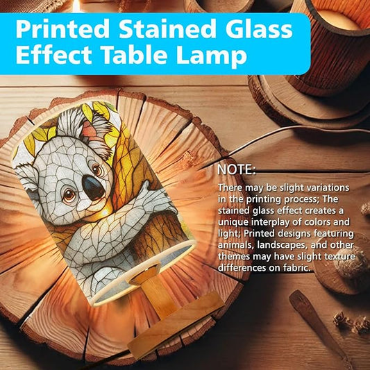 Koala Table Lamp LED 3-Color Pressed Bedside, Koala Shade Lamp with Wood Base for Bedroom Living Room Desk Office TL01