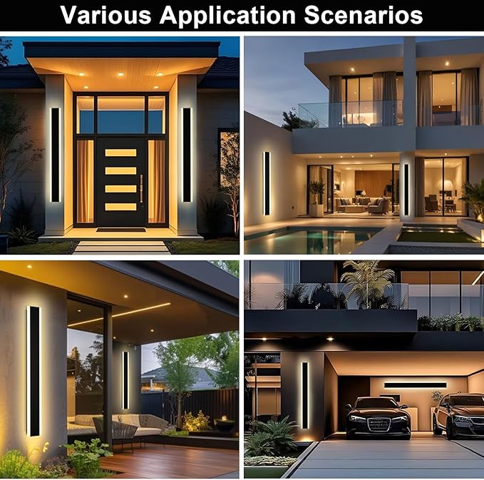 VINLUZ 2 Pack 48in Modern LED Outdoor Light, Garage Sconces Wall Light, IP65 Waterproof Exterior Wall Mount Lighting, Black Outdoor Wall Light Fixtures for House, Patio Courtyard Porch Garden