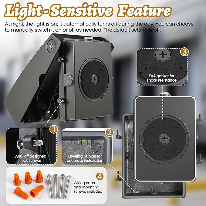 Dusk to Dawn LED Wall Pack Light, Photocell Sensor for Outdoor Lights, 3 Wattage Options(45W/60W/75W), 3 CCT Options, Wall Light Security Fixture for Backyard, Garage, Warehouse 120-247V, ETL