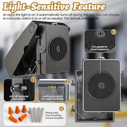 Dusk to Dawn LED Wall Pack Light, Photocell Sensor for Outdoor Lights, 3 Wattage Options(45W/60W/75W), 3 CCT Options, Wall Light Security Fixture for Backyard, Garage, Warehouse 120-247V, ETL