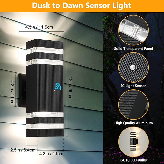 Dusk to Dawn Outdoor Light Fixture,Square Exterior House Lights-Waterproof Modern Led Outdoor Lighting,Warm White 3000K Sensor Outdoor Garage Lights,2 Pack G10 14W Outside Light for House