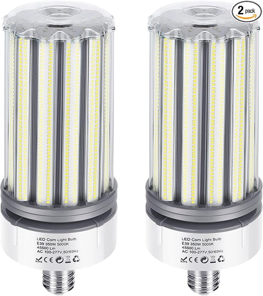 350W LED Corn Bulb 2 Pack, 1100W Equivalent, E39 Mogul Base Bulbs, 45,500 Lumen Replacement Metal Halide/HID/HPS Bulb,5000K Daylight for Garage Warehouse Factory Workshop