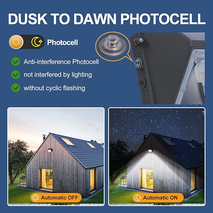 120W LED Wall Pack Light with Photocell 4Pack, 4000/5000/6500K 3CCT, 60/80/100/120W Selectable, Commercial Wall Pack Lights Outdoor LED Wall Lights for Parking Lot Warehouses 100-277V ETL Listed