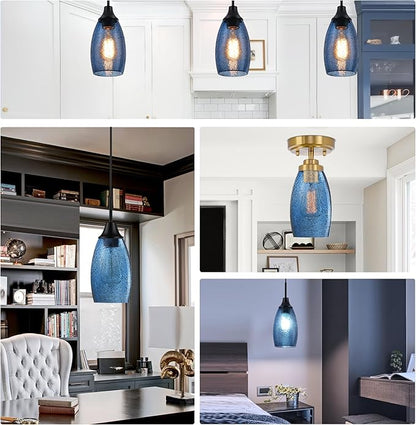 Dark Blue Seeded Glass Pendant Lamp Shade 4.72" Art Glass chandeliers Cover Mini Oval Light Shade Replacement Shade Only Light Fixtures for Kitchen Island Pendant Light 1-Pack