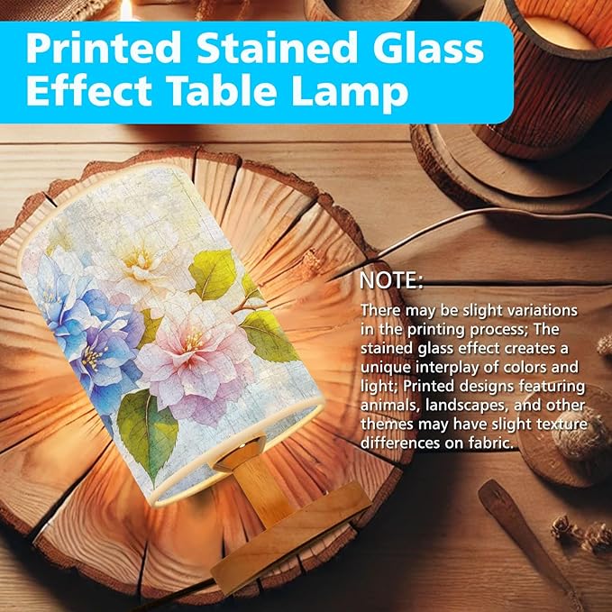 Hydrangea Table Lamp LED 3-Color Pressed Bedside, Hydrangea Shade Lamp with Wood Base for Bedroom Living Room Desk Office