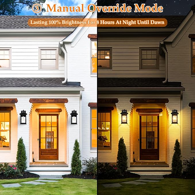 Motion Sensor Outdoor Wall Lantern, Updated Dusk to Dawn Outdoor Lighting, Exterior Light Fixtures, Black Porch Lights & Outside Wall Sconces with Water Rippled Glass for Patio Garage Entryway House