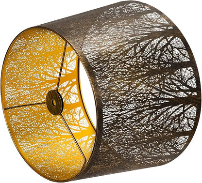 Etched Forest Metal Lampshade, ALUCSET Drum Metal Lamp Shade for Table Lamp,10" Top x 12" Bottom x 8" High Replacement Vintage Lamp Shade, Pattern of Trees Spider Lamp Cover (Antique Bronze Gold)