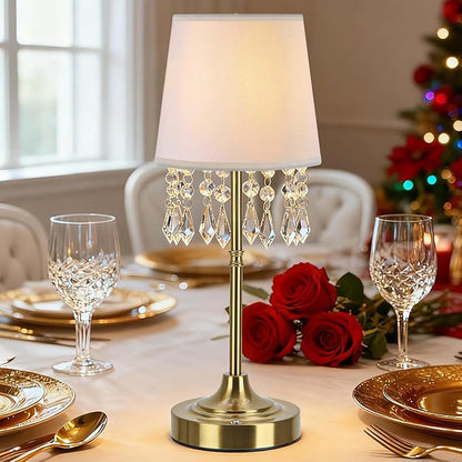 Cordless Table Lamp with Dangling Crystals, 3 Color Temperature Dimmable Rechargeable Lamp, 5200mAh Battery Operated Ambient Light for Bedroom,Living Room,Restaurant,Bar,Home Decor Lights