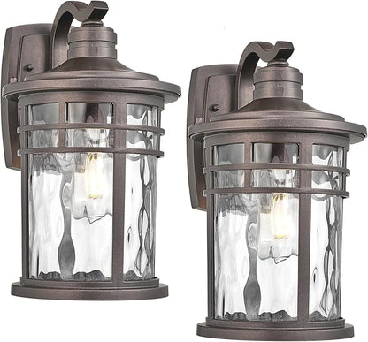 Darkaway Outdoor Wall Light Fixture,2pcs 14.57inch Large Outside Porch Lights Wall Mounted Water Ripple Glass Exterior Waterproof Lantern Modern Wall Sconce Lighting for House