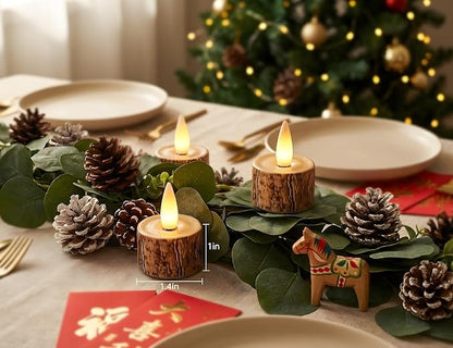 Rechargeable Flameless Candle with Remote Timer, 3D Moving Flame Real Wax Led Candles (Includes Remote Control, Charging Base, and USB Cable) (Rech-6Tealight-bark, 1.4in)