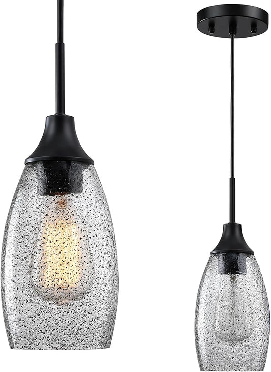 Black Seeded Glass Pendant Lamp Shade 4.72" Art Glass Chandeliers Cover Mini Oval Light Shade Replacement Shade Only Light Fixtures for Kitchen Island Pendant Light 1-Pack