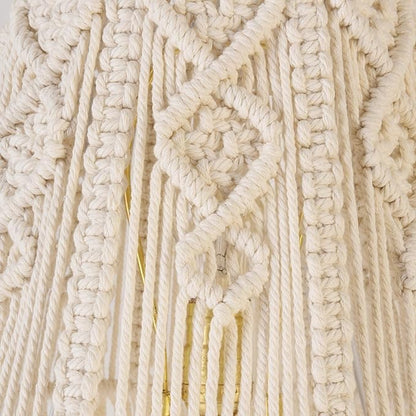 White-Ivory Boho Woven Lamp Shade Bell Tassels Lampshade 7.5``Top x 12``Bottom x 11``High(Spider) Medium Handmade Lamp Shades for Table & Bedside Lamp - Easy Assemble
