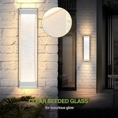 ASD LED 24" Bubble Glass Wall Light Fixture, Outdoor & Indoor Seeded Sconce | 3CCT, Waterproof, Dimmable, Up-Down Glow, ETL Listed | 22W 530LM 3000-5000K 100-277V | Exterior Porch Lighting | White