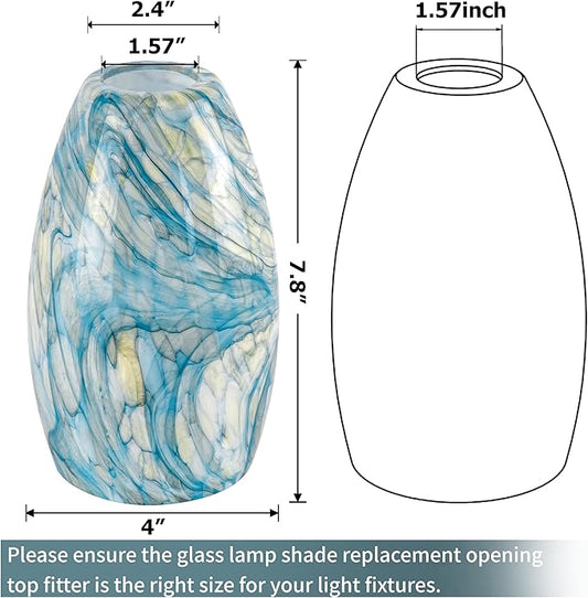 GO&SO 3-Pack Ink-blue Pendant Light Wave Glass Lamp Shades - Hand-Blown Rippled Texture with White Gradient, 7.8"H x 4"W Oval Art Fixtures, 1.57" Fitter,Mini Lamp Shade & Pendant Lamp Replacement Set