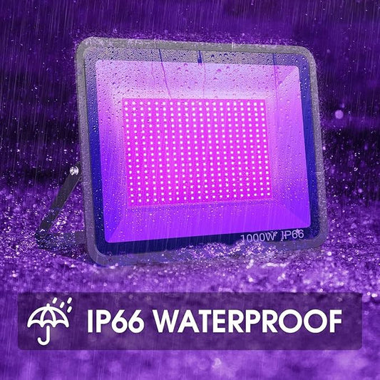 2 Pack 1000W LED Black Flood Light, Big Black Light Outdoor with Plug and Switch, IP66 Waterproof Blacklight for Glow Party, Halloween, Fluorescent Poster, Body Paint, Aquarium
