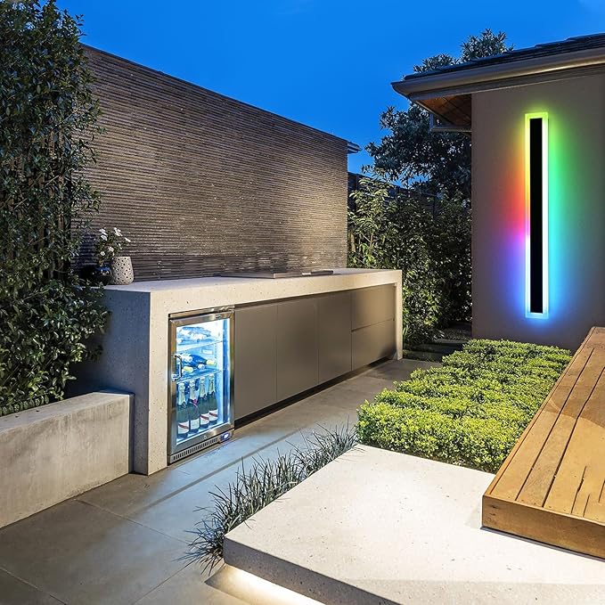 Mikeru Upgraded Widened RGB Long LED Wall Lights, 2Pack 57inch Outdoor Sconces RGB/Warm/White Dimmable Outdoor Wall Lights Exterior Front Porch Light Ip65 Waterproof Wall Sconce with Remote Control