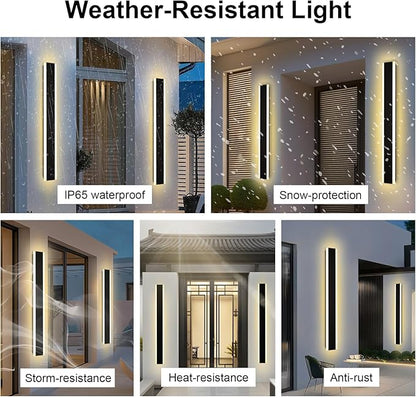 VINLUZ 2 Pack 48in Modern LED Outdoor Light, Garage Sconces Wall Light, IP65 Waterproof Exterior Wall Mount Lighting, Black Outdoor Wall Light Fixtures for House, Patio Courtyard Porch Garden