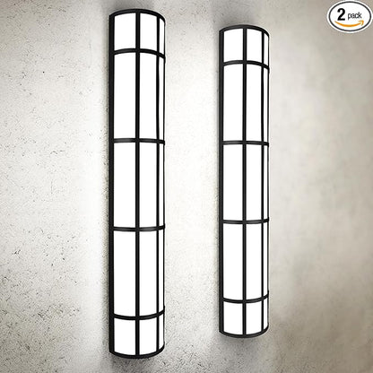 ASD 36 Inch LED Outdoor Wall Mount Light Fixture with Grid - Matte Black Modern Wall Sconce - 30W 120-277V 3000K 4000K 5000K Adjustable - Dimmable Exterior Lights - Front Door, Patio - ETL 2 Pack