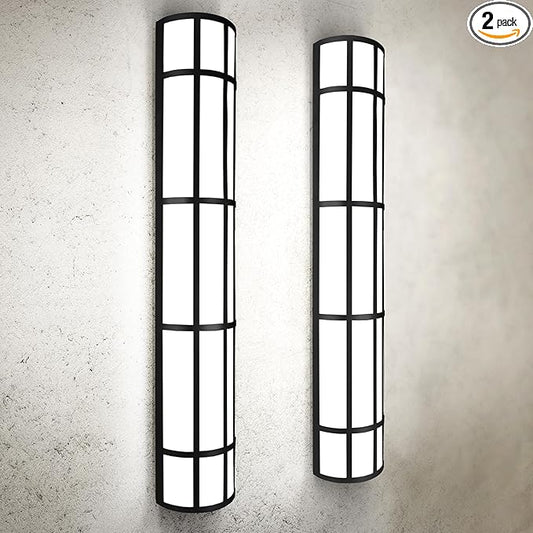ASD 36 Inch LED Outdoor Wall Mount Light Fixture with Grid - Matte Black Modern Wall Sconce - 30W 120-277V 3000K 4000K 5000K Adjustable - Dimmable Exterior Lights - Front Door, Patio - ETL 2 Pack