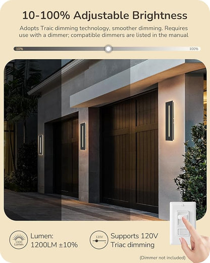 EDISHINE Upgraded 2 Pack 23.6" Led Outdoor Wall Light, Linear Modern Exterior Lighting Fixtures, Adjustable Brightness & Color Temperature, IP65 Waterproof, Long Exterior Wall Sconce for Garage, Door