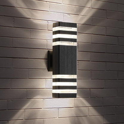 tewei 1 Pack LED Square Up and Down Lights Outdoor Wall Mount Light, 3-Layer Black Modern Outdoor Lights for House, IP65 Waterproof Aluminum Exterior Lamps for Front Porch Garage, Warm White 3000K