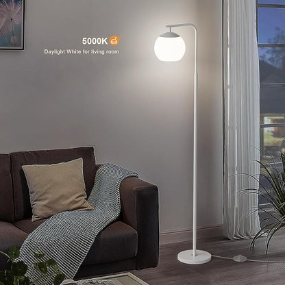Modern Floor Lamps with Globe Shade, 3 Color Temperatures, Foot Switch, Mid Century Standing Lamp Tall for Bedroom, Living Room, Office, White