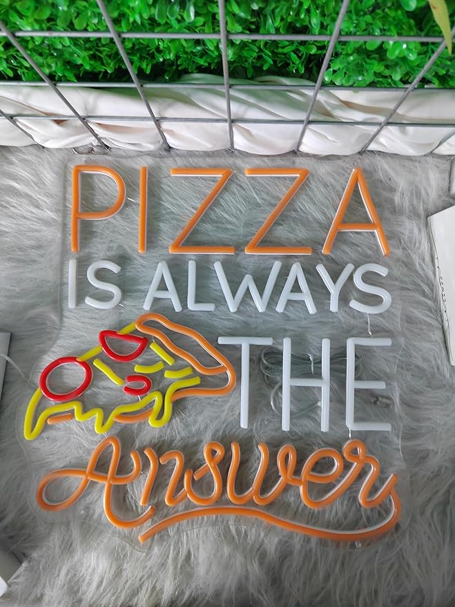 Pizza Is Always The Answer Neon Sign, Dimmable LED Neon Light Art Decorative, Pizza Led Light Neon Signs for Wall Decor