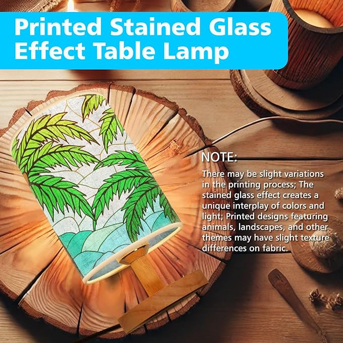 Palm Tree Table Lamp LED 3-Color Pressed Bedside, Palm Tree Shade Lamp with Wood Base for Bedroom Living Room Desk Office
