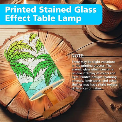 Palm Tree Table Lamp LED 3-Color Pressed Bedside, Palm Tree Shade Lamp with Wood Base for Bedroom Living Room Desk Office