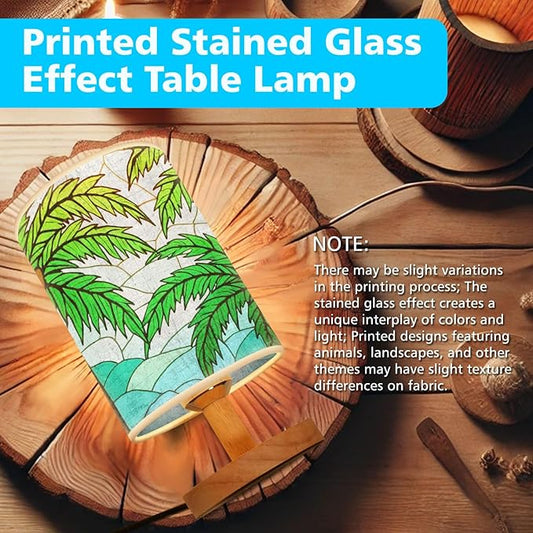 Palm Tree Table Lamp LED 3-Color Pressed Bedside, Palm Tree Shade Lamp with Wood Base for Bedroom Living Room Desk Office