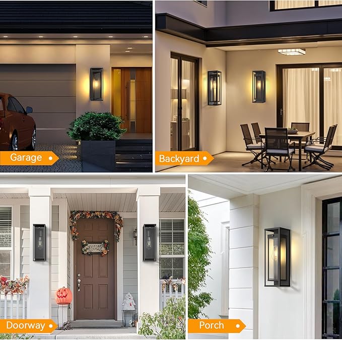 Extra Large Dusk to Dawn Outdoor Lighting-20in Modern Waterproof Sconce Wall Mounted E26 Black Porch Lights Exterior Lighting Fixture for Coach Doorway Patio