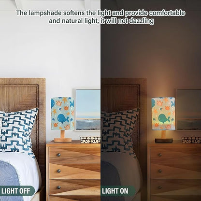 Bedside Lamp Crab Fish Whale Starfish Table Lamp for Bedroom LED Nightstand Lamp Shade USB Ports Wood Base for Living Room Dorm Office