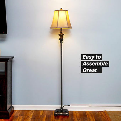 Brightech Sophia LED Floor Lamp, Tall Mid-Century Modern Lamp with Bell Shape Fabric Shade, Great for Bedroom & Living Room Decor - Bronze