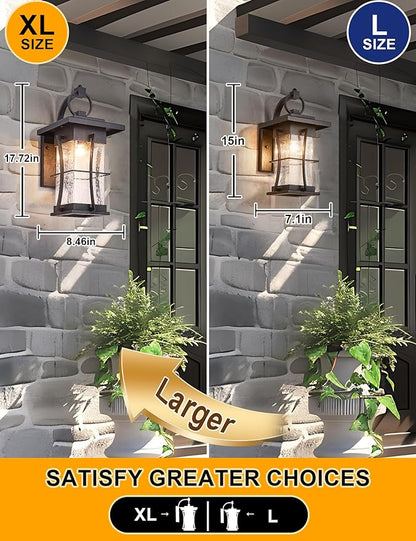 18" H Extra Large Outdoor Wall Sconce Black Large Exterior Wall Lantern Outside House Lamps Waterproof Mission Light Fixtures with Clear Seeded Glass, Perfect for Villa Porch Garage Coach Light