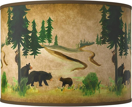 Hardback Giclee Drum Print Lamp Shade Bear Lodge Brown Gray Large 15.5" Top x 15.5" Bottom x 11" High Spider with Replacement Harp and Finial Fitting - Giclee Glow