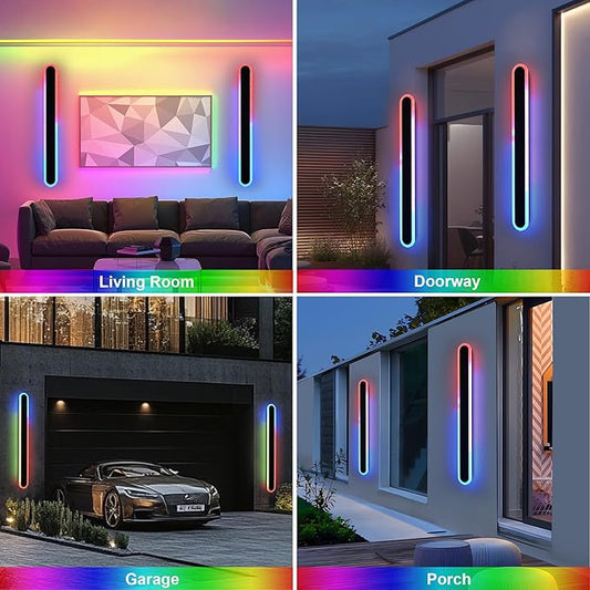 TODOLUZ 2-Pack 48-Inch RGB Dimmable Outdoor Wall Sconce Lighting, IP65 Waterproof 30W Exterior Long Linear Porch Wall Light Fixture with Remote Control