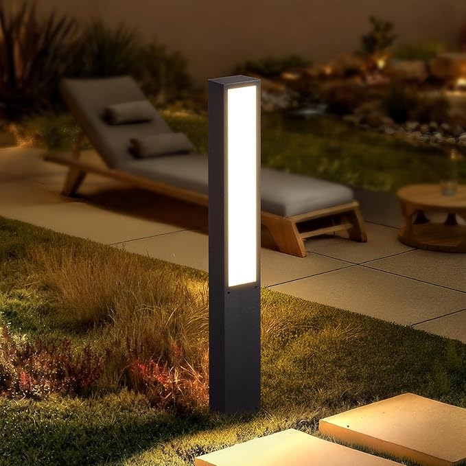 Modern Landscape Path Light,40 Inch Aluminum Pathway Bollard Lights Outdoor High Voltage Wired Garden Floor Lamp IP65 Waterproof LED 3000K Luxury Lighting for Patio Walkway Driveway Yard Decoration