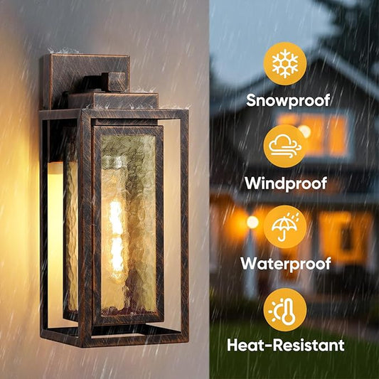 Water Ripple Exterior Porch Light Fixture, 2 Pack Outdoor Wall Lantern Black Gold, Wall Mount Lamp, Waterproof Exterior Lighting Fixtures, Outside Garage Sconce Lighting, for Doorway Outdoor Indoor
