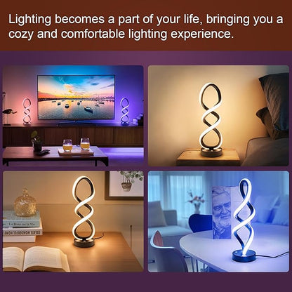 Modern Table Lamp, 7 Colors 10 Light Modes Spiral Design Table Lamp, Touch Dimmable Nightstand Lamp, Unique Bedside Lamp for Living Room, Bedroom, Cool Lamps, Black, 2 Pack