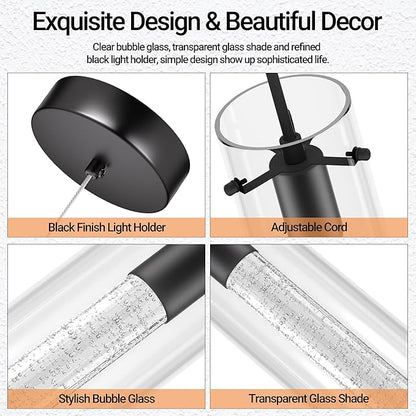 1 Pack Pendant Ceiling Light Fixture, Pendant Lights for Kitchen Island Crystal Pendant Light, 1-Light Integrated Kitchen Hanging Light Fixture Modern Island Light with Bubble Glass
