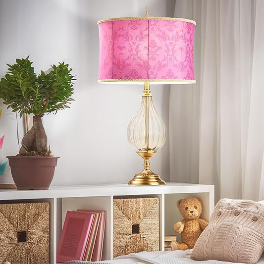 River of Goods 30.5" H Colette Fuchsia Drum Shade Geometric Glass Table Lamp