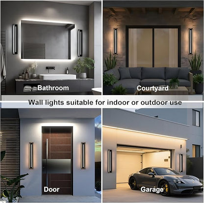 VINLUZ Linear 2 Pack 24inch Outdoor Long Modern LED Wall Light, Waterproof IP65 Warm White Dimmable Led Wall Mount Lighting Fixture Rectangular Wall Sconce with Frosted White Acrylic