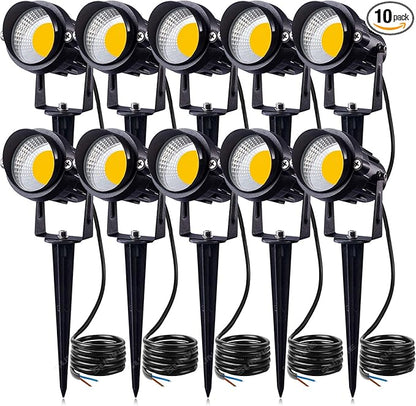 SUNVIE 12W LED Landscape Lights Low Voltage Garden Pathway Lights Super Warm White 12V Waterproof Outdoor Spotlights for Driveway Walkway Yard Patio Porch Trees with Spike Stand (10 Pack)