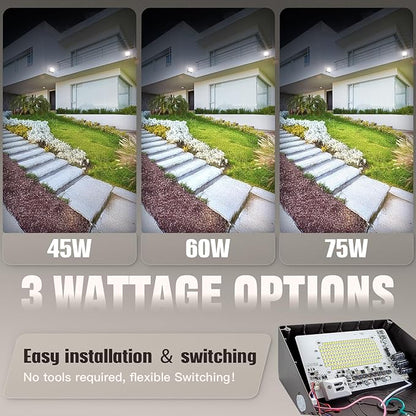 LED Wall Pack Light 75/65/50W with Dusk-to-Dawn Sensor, 11250 LM 6000/5000/4000K LED Security Flood Lighting, 120V Outdoor Wall Lights for Parking Lots|Warehouses|Factories|Yard, 2 Pack