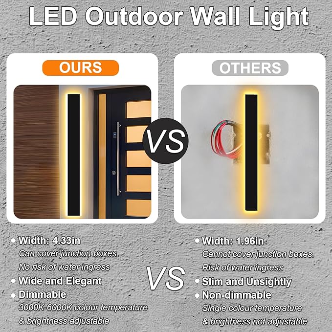 Picico Outdoor Wall Lights Exterior 70IN 2PC,4.33in Wide Dimmable Modern Outdoor Sconce Lighting Fixtures,Contemporary Porch Light,Long LED Outside Garage Lights for Front Door and Entrance